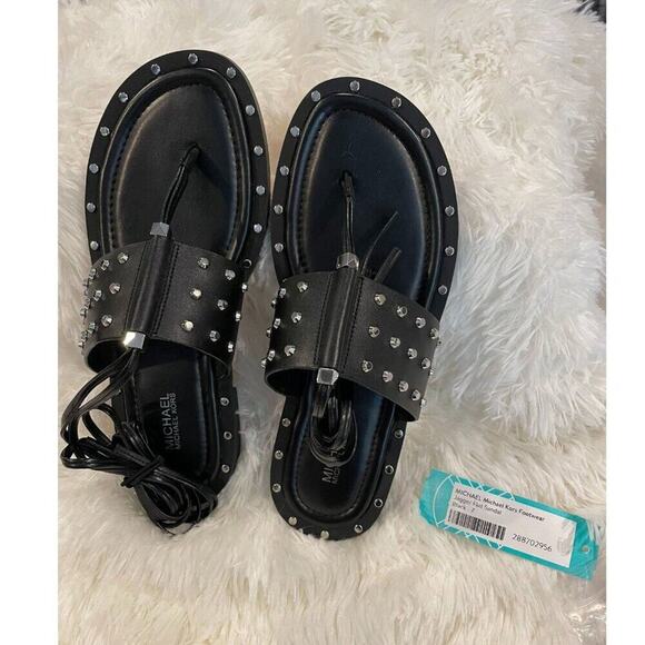 MICHAEL Michael Kors | Black Jagger Ankle-Tie Studded Leather Sandal | Size 7 - Picture 7 of 13